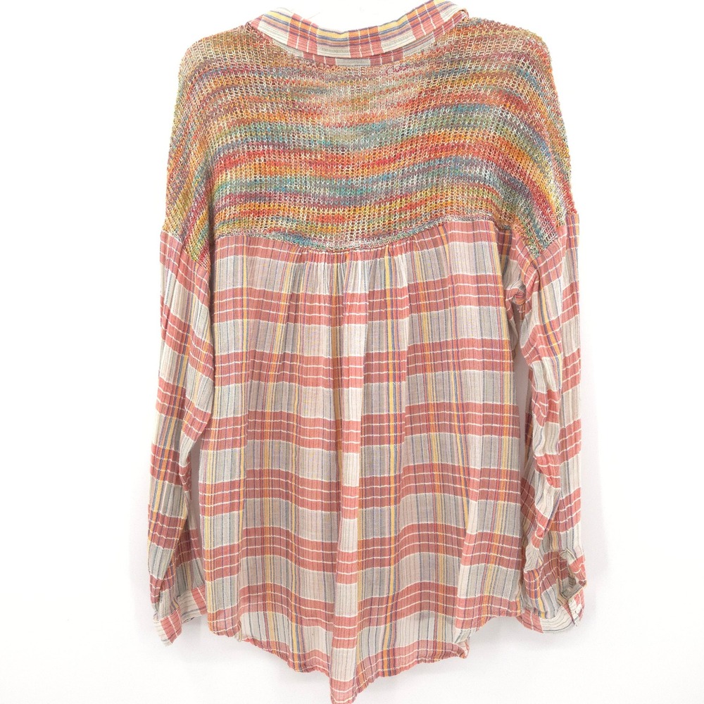 Sundance Painted Desert plaid Button Down Shirt Womens 12 Mixed Media Crochet - Picture 2 of 9